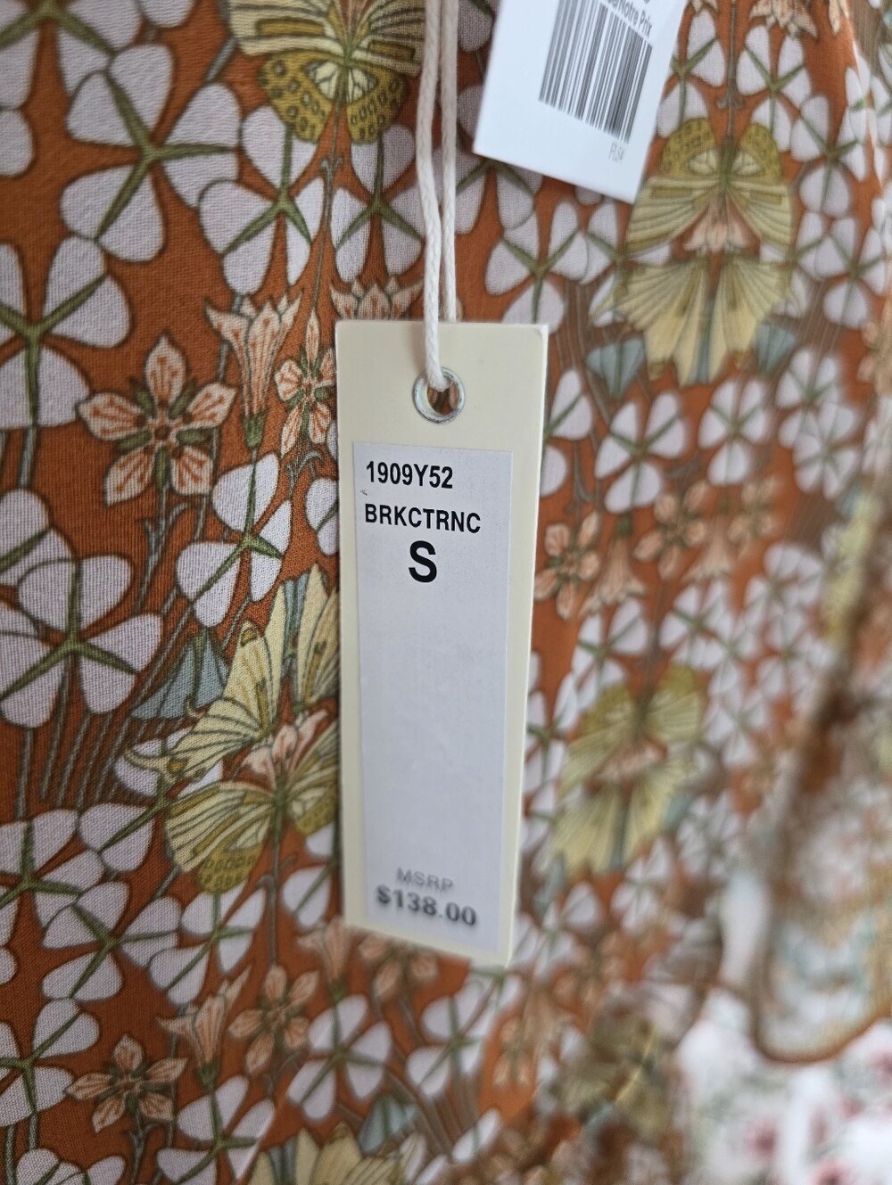 Max Studio Short Sleeve Tuered Crepe Dress Brown Orange green color sz S. NWT - Picture 4 of 6